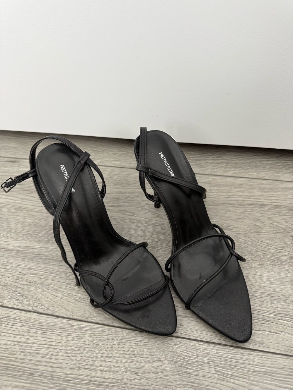 PrettyLittleThing Black Strappy Pointed Heels